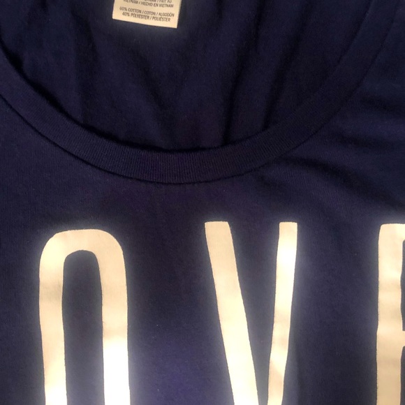 VS Pink LOVE PINK navy & white Cuffed shirt sleeve Fitted T-shirt SZ S - Picture 2 of 4